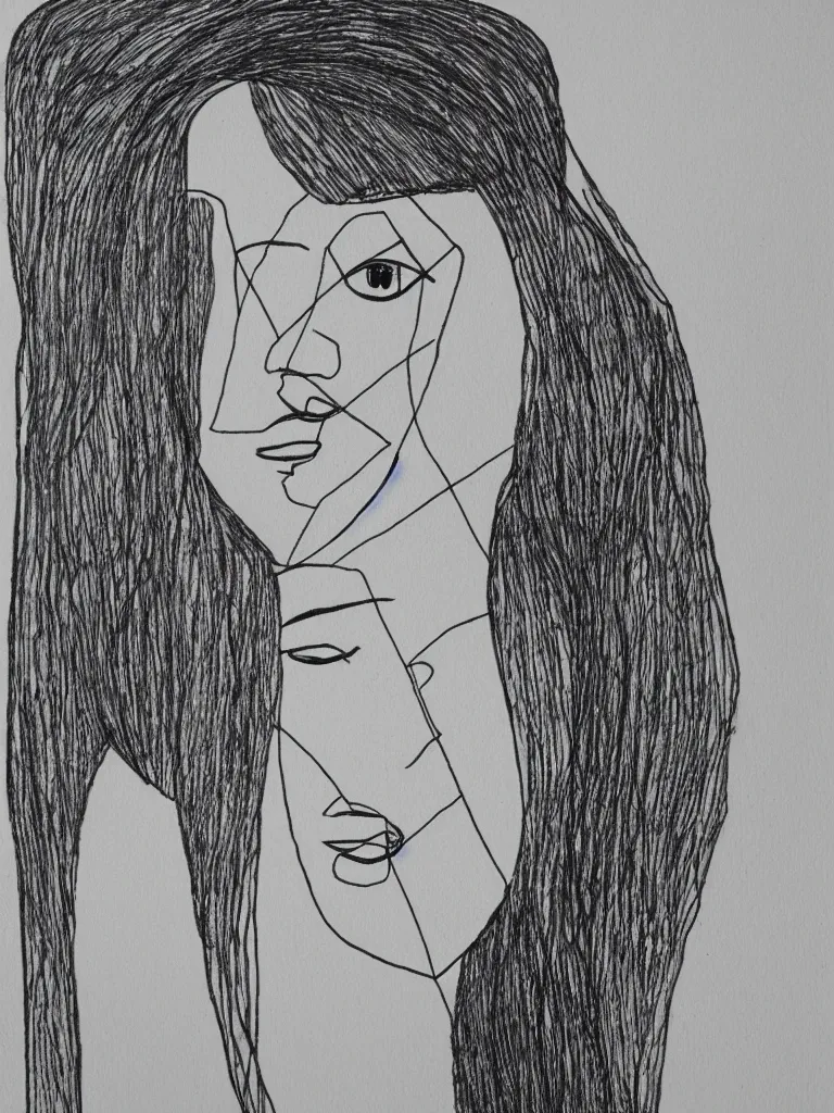 Prompt: minimalist female portrait using a single continuous line, one - line drawing, quick sketch inspired by bauhaus, pablo picasso, henri matisse, katie acheson wolford.