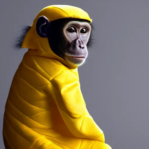 Image similar to a monkey wearing a yellow kimono, 8 k