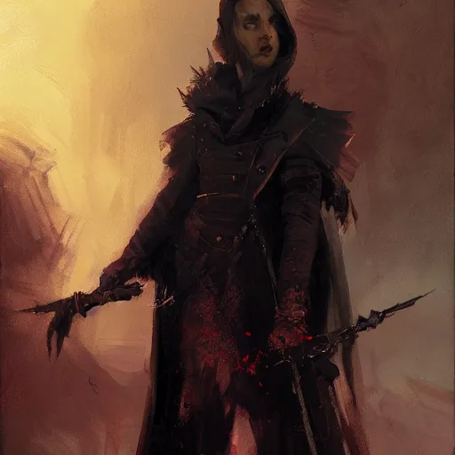 Prompt: an oil art portrait of young vampire mage with blood magic in style of disco elysium character, dark paladin character design from d & d, art by anders zorn, wonderful masterpiece by greg rutkowski, beautiful cinematic light, american romanticism by greg manchess, jessica rossier