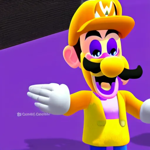 Prompt: waluigi from mario kart wearing a cat costume from peach, epic, unreal engine