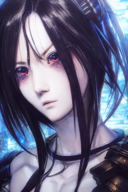 Image similar to portrait Anime girl in cyberpunk trinity blood armor, cute-fine-face, black-hair pretty face, realistic shaded Perfect face, fine details. Anime. realistic shaded lighting by Ilya Kuvshinov katsuhiro otomo ghost-in-the-shell, magali villeneuve, artgerm, rutkowski, WLOP Jeremy Lipkin and Giuseppe Dangelico Pino and Michael Garmash and Rob Rey and Yoshitaka Amano and Thores Shibamoto