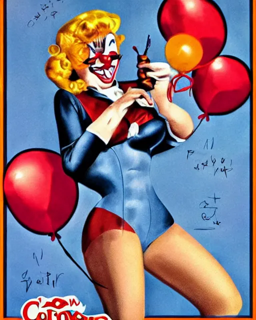 Image similar to a pin - up poster of a clown