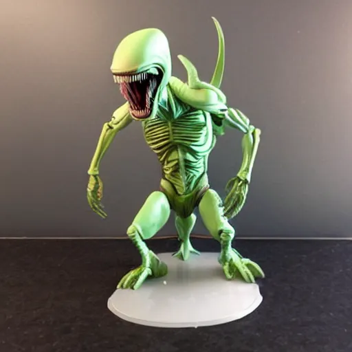 Prompt: cute xenomorph action figure, pastel colors, home display