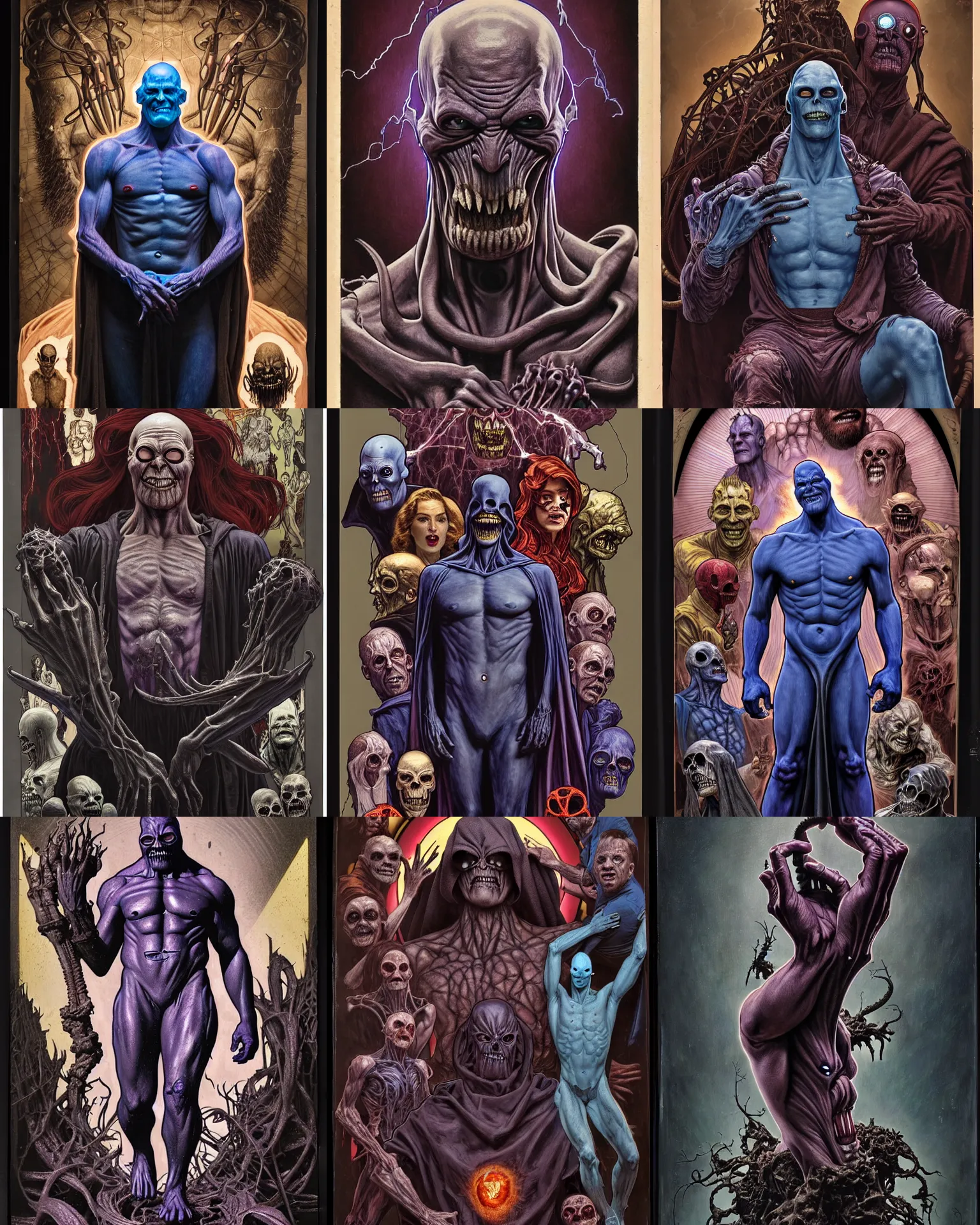 Prompt: the platonic ideal of daguerrotype portrait of a 1 9 4 0's of cletus kasady ultimate carnage thanos dementor doctor manhattan chtulu nazgul, detailed, intricate, hyperrealism, intense, scary, decay, dmt, art by brock hofer and artgerm and greg rutkowski and alphonse mucha