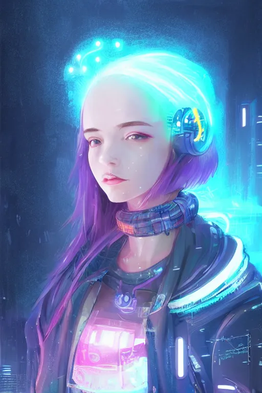 Image similar to portrait futuristic cute cyberpunk young female Alchemist, in futuristic stormy heavy snowy thunder tokyo rooftop Enchantment cyberpunk night, ssci-fi, fantasy, intricate, very very beautiful, elegant, neon light, highly detailed, digital painting, artstation, concept art, soft light, hdri, smooth, sharp focus, illustration, art by tian zi and craig mullins and WLOP and alphonse mucha