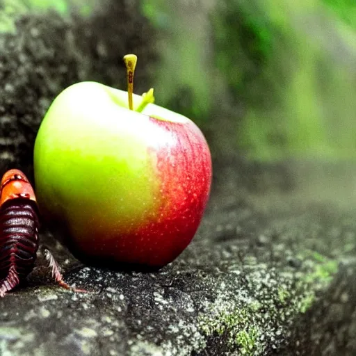 Image similar to a worm crawling out of an apple