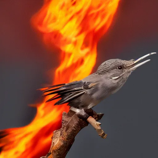 Prompt: a bird shooting fire on other birds out of its rear end, 8 k