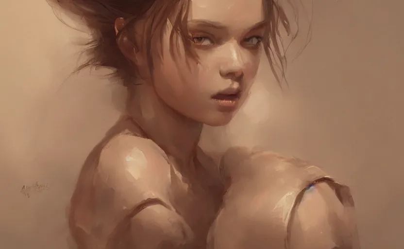Prompt: a painting of little alice trending on artstation in the style of greg rutkowski, beautiful, young female, sensual, natural skin, soft lighting, brown hair, curvy build, natural sensuality