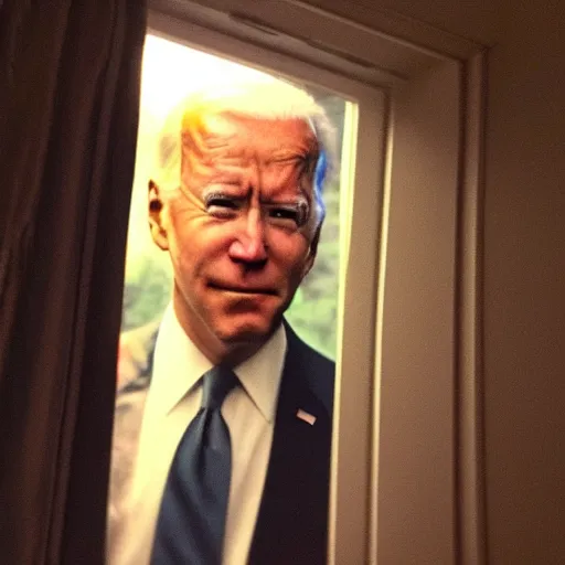 Prompt: i look at my window at night to see Joe Biden creepily staring through my window