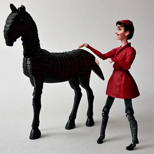 Image similar to audrey hepburn cos play warhorse, stop motion vinyl action figure, plastic, toy, butcher billy style