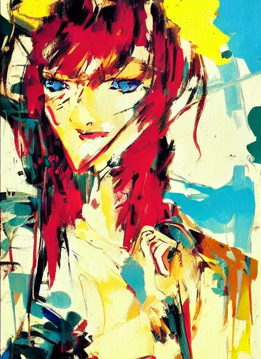 Prompt: Fashion model girl by Ashley Wood, Yoji Shinkawa, Jamie Hewlett, 60's French movie poster, French Impressionism, vivid colors, palette knife and brush strokes, Dutch tilt