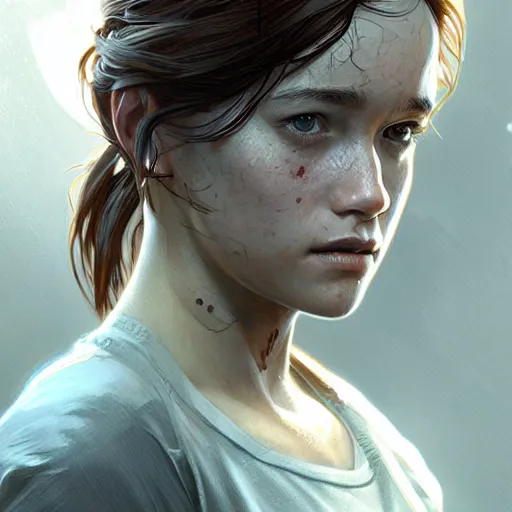 Image similar to ultra realistic illustration, elle from last of us, intricate, elegant, highly detailed, digital painting, artstation, concept art, smooth, sharp focus, illustration, art by artgerm and greg rutkowski and alphonse mucha