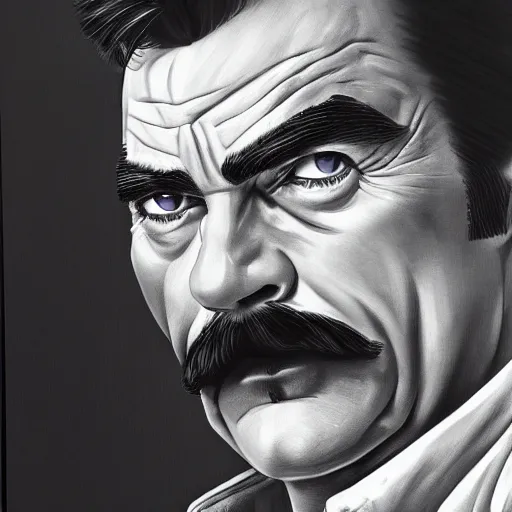 Image similar to ultra realistic portrait painting of tom selleck, art by akira toriyama, 4 k, dragon ball artstyle, cel shaded, highly detailed, epic lighting