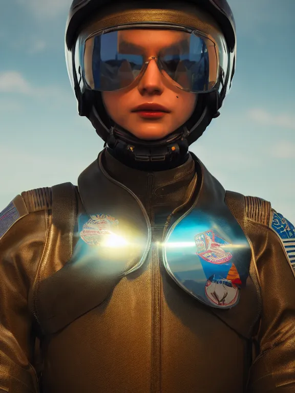 Prompt: portrait art of fighter pilot 8k ultra realistic , lens flare, atmosphere, glow, detailed,intricate, full of colour, cinematic lighting, trending on artstation, 4k, hyperrealistic, focused, extreme details,unreal engine 5, cinematic, masterpiece