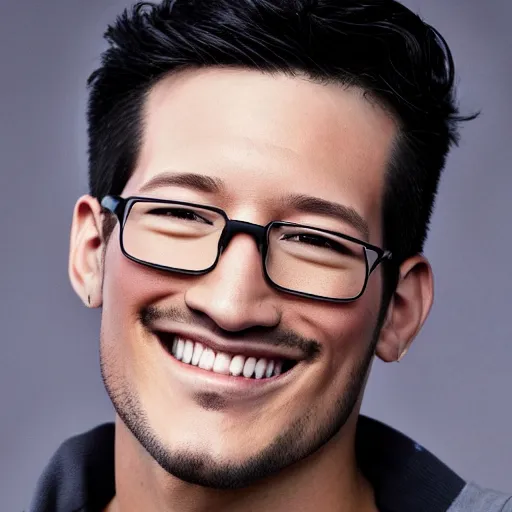 Image similar to a high quality photo of handsome markiplier, gigachad