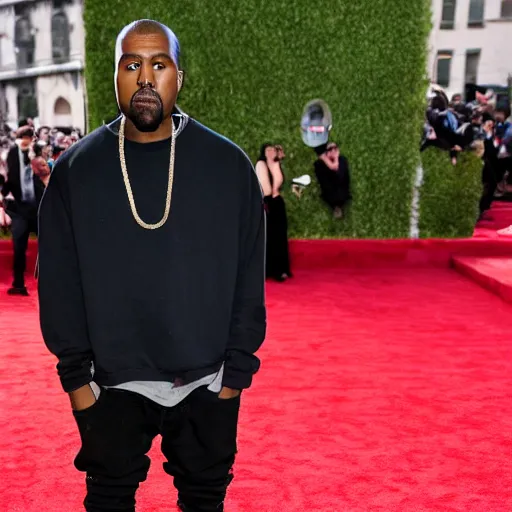 Image similar to kanye west dressed up as an avocado, red carpet photography