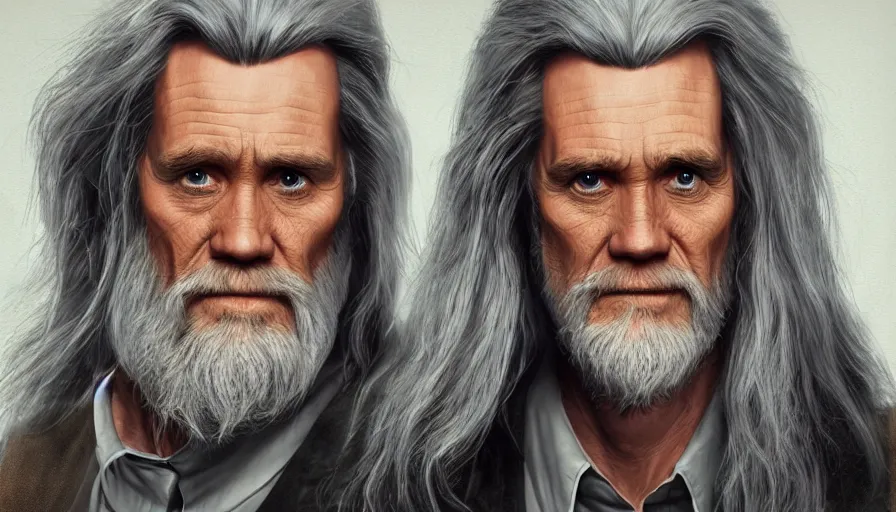 Prompt: Jim Carrey is Gandalf, hyperdetailed, artstation, cgsociety, 8k