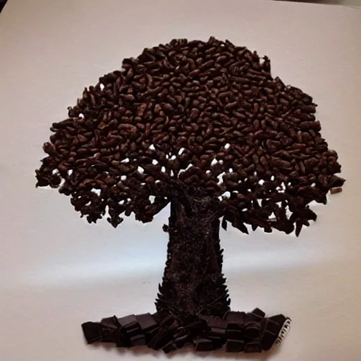 Prompt: a tree made out of chocolate, realistic, detailed,