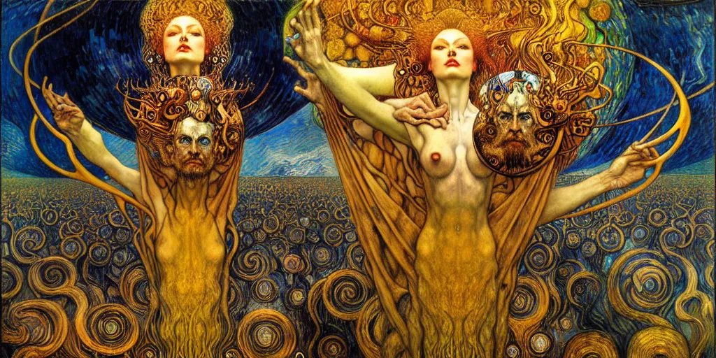 Image similar to Divine Chaos Engine by Karol Bak, Jean Delville, William Blake, Gustav Klimt, and Vincent Van Gogh, symbolist, visionary