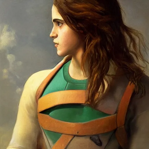 Prompt: a realistic painting by Gustave Courbet depicting the Kamen Rider suit fused with Emma Watson body in the Renaissance,smooth,Sharp focus, trending on Artstation.