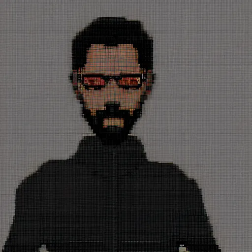 Image similar to Pixel art of J.C. Denton from Deus Ex