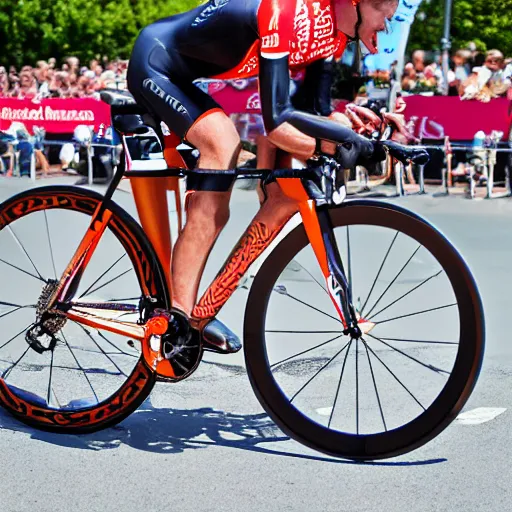 Image similar to modern road bicycle made from bacon, ridden at the champs elysees at the tour de france, high detail sports photography