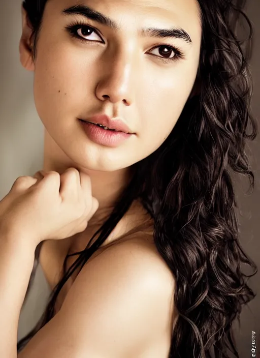 Image similar to portrait of asian gal gadot, by charlotte grimm, natural light, detailed face, beautiful features, symmetrical, canon eos c 3 0 0, ƒ 1. 8, 3 5 mm, 8 k, medium - format print, half body shot