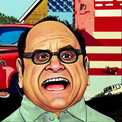 Prompt: Danny Devito GTA 5 cover art