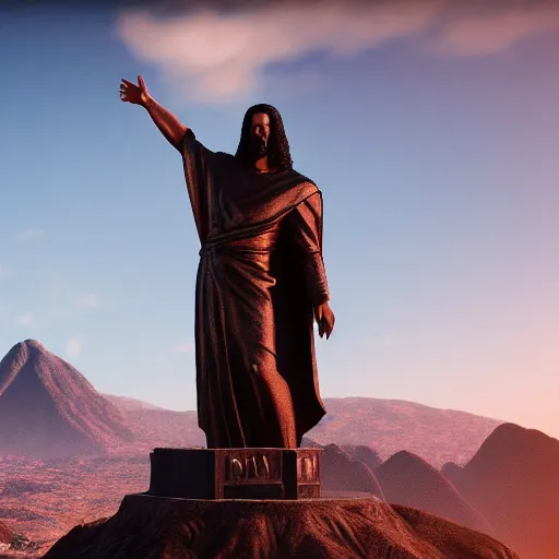 Image similar to highly detailed render of keanu reeves as Cristo Redentor statue, artstation art, unreal engine 4k, by Mike Winkelmann