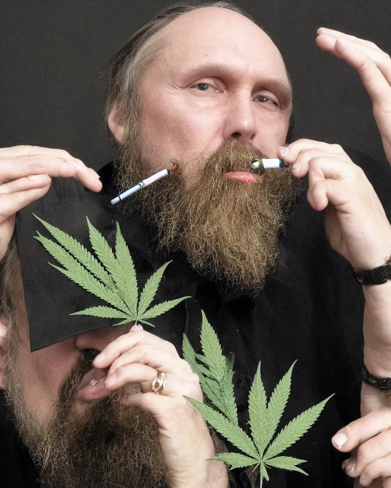 Image similar to Alexander Dugin smokes marijuhana