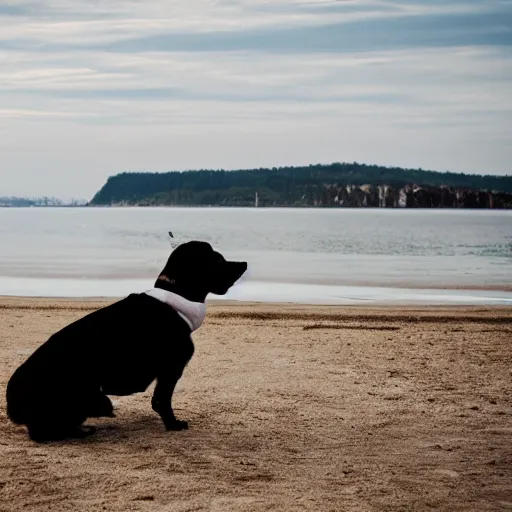 Image similar to Dog with white hat on the beach having a picknick