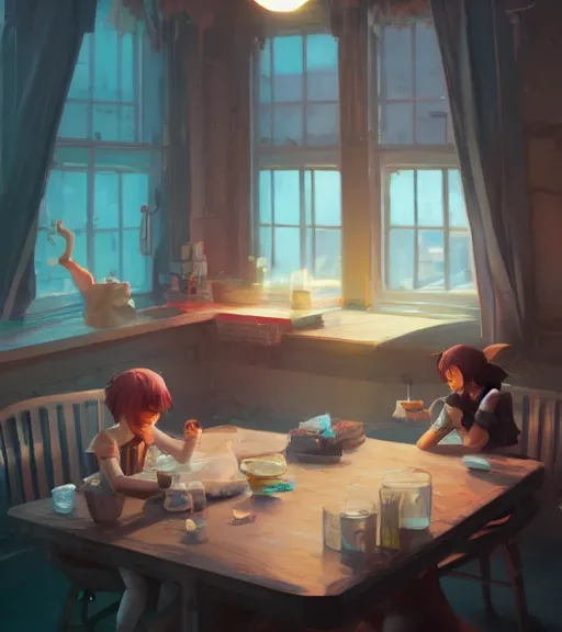 Prompt: highly detailed spilled milk on the table, unreal engine, loish, rhads, makoto shinkai and lois van baarle, ilya kuvshinov, rossdraws, tom bagshaw, reflective global illumination, god rays, detailed and intricate environment