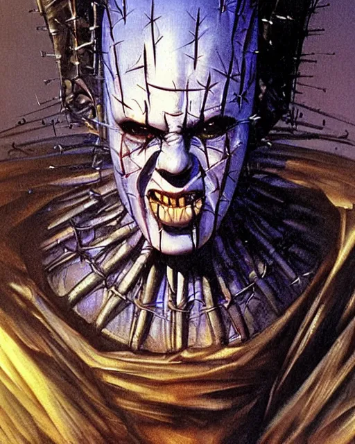 Image similar to Pinhead from Hellraiser by Peter Andrew Jones, detailed