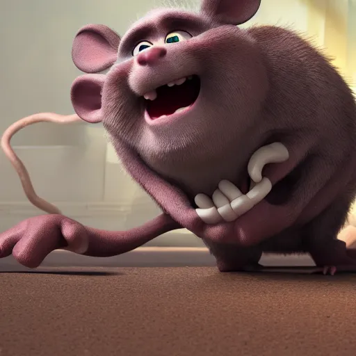 Image similar to the farty rat exploded, pixar style, high quality render, blender, octane, 4 k