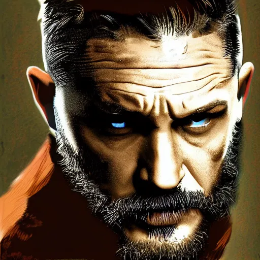 Image similar to Tom Hardy in wolverine suit Digital art 4K quality Photorealism