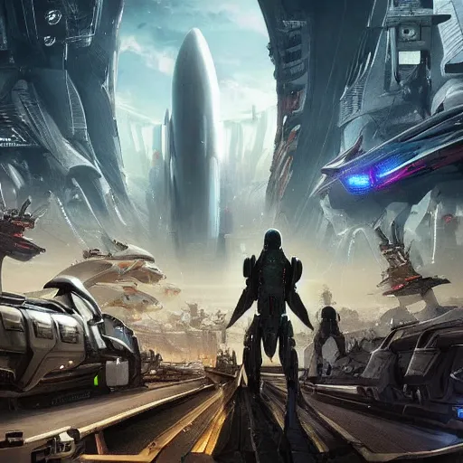 Prompt: gigantic alien war machine walking through the center of a technologically advanced city surrounded by alien citizens, high detail, 70’s sci-fi, deep aesthetic, concept art, 4K, highly ornate intricate details,