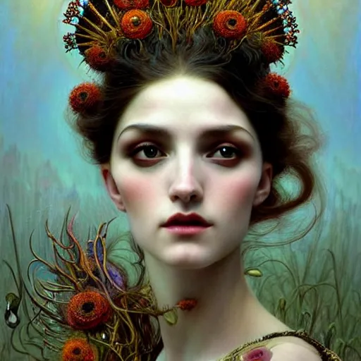 Image similar to poppy goddess unique non conventional beauty, surreal, fantasy, intricate, elegant, dramatic lighting, emotionally evoking symbolic metaphor, highly detailed, lifelike, photorealistic, digital painting, artstation, concept art, smooth, sharp focus, illustration, art by John Collier and Krenz Cushart and Artem Demura and Alphonse Mucha and Albert Aublet