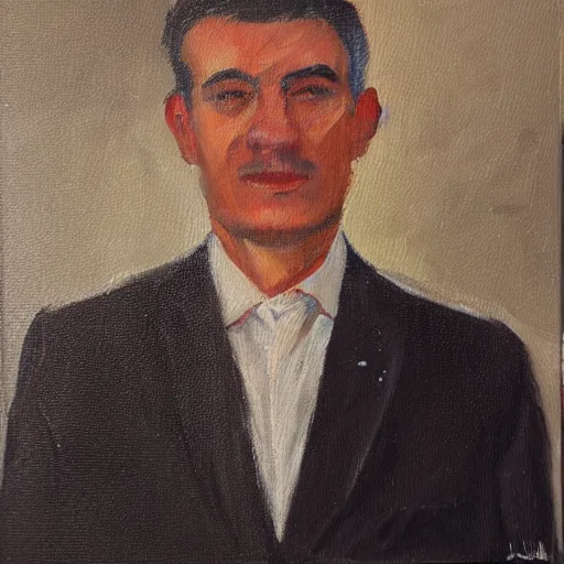 Prompt: oil painting portrait of Lounis Ait Menguellet