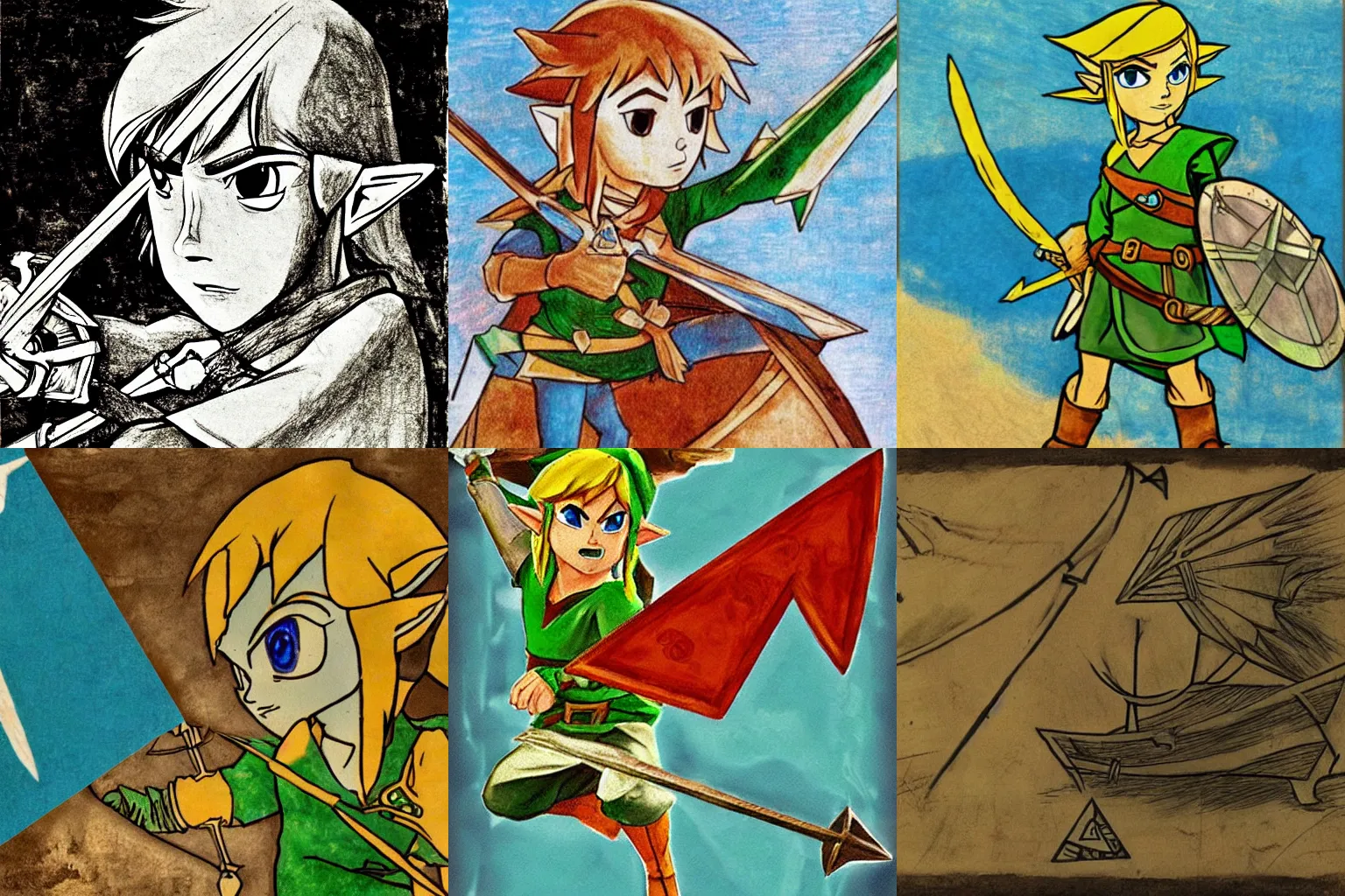 Prompt: Link (Legend of Zelda Windwaker), by Leonardo DaVinci