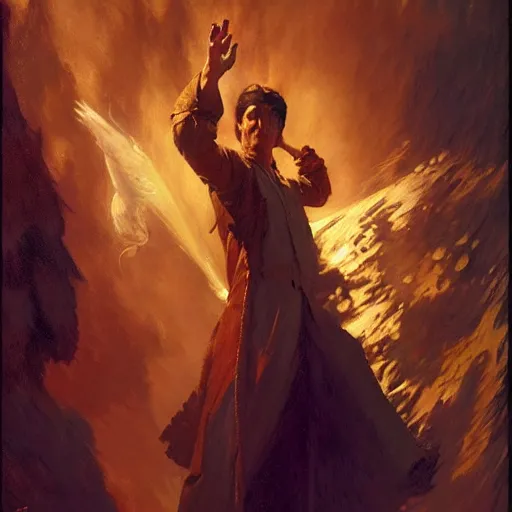 Image similar to stunning male wizard casting his shadow spell, highly detailed painting by gaston bussiere, craig mullins, j. c. leyendecker, 8 k