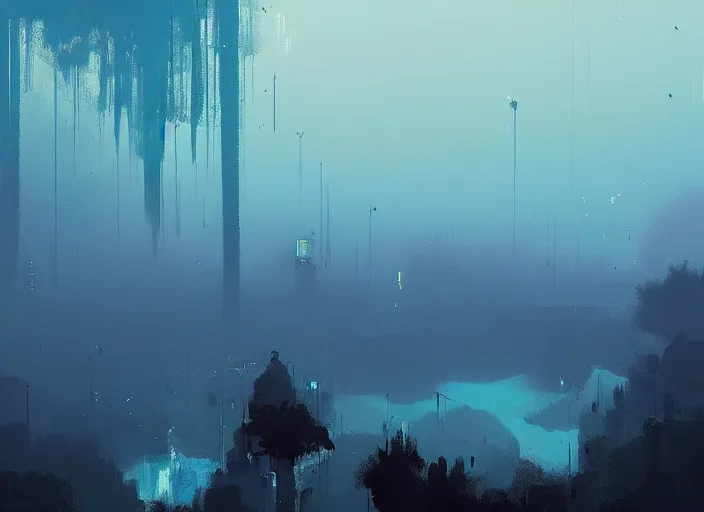 Image similar to blue - turquoise fog in the void, black background hyperrealism, no blur, 4 k resolution, ultra detailed, style of ismail inceoglu, robert mccall