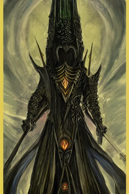 Image similar to tarot illustration of sauron as the tower by artstation