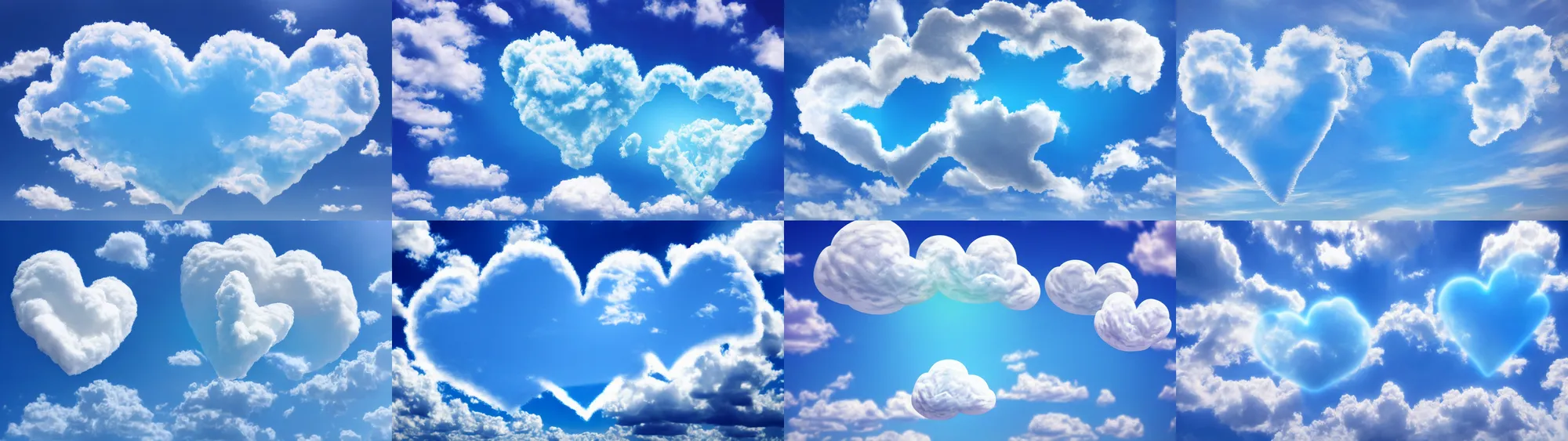 Image similar to huge fluffy cloud heart on blue clear sky, detailed, hyper realism, photo, realistic, soft volume absorbation, volume light, view up, diffused lights, ultra realism, cinematic, film