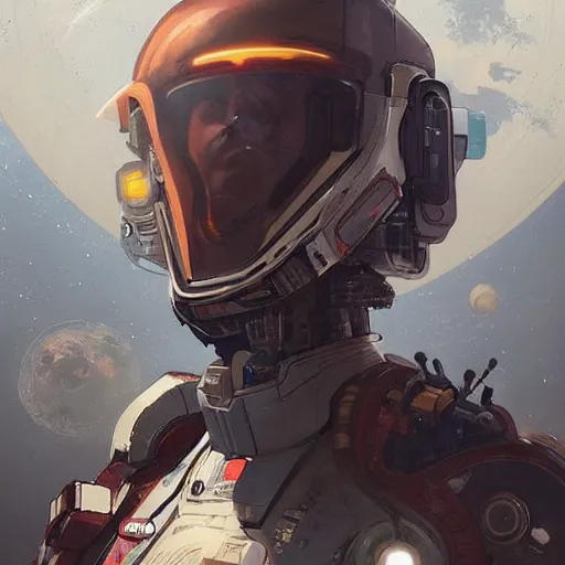 Image similar to a beautiful portrait of a space bounty hunter by katsuhiro otomo and greg rutkowski trending on artstation