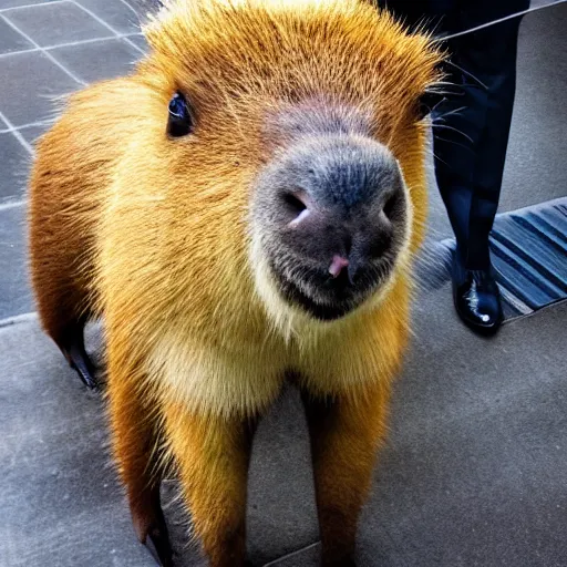 Prompt: capybara wearing a suit, full body, facing camera, centered, high quality art