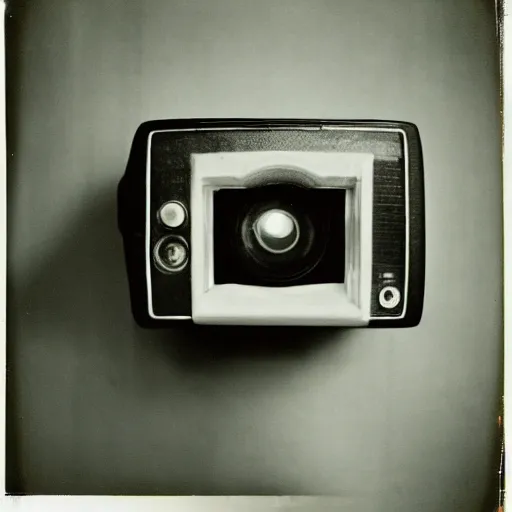Image similar to an old tv with an eye peeking out of a know hole, old polaroid, expired film, surreal, creepy,