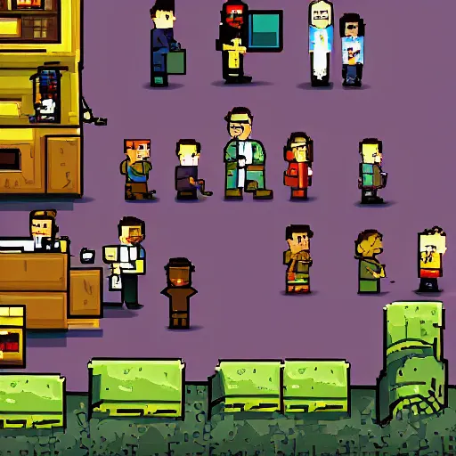 Prompt: breaking bad, 2D indie pixel game,