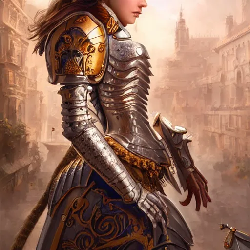 Image similar to a masterpiece ultrarealistic ultradetailed portrait of beautiful full armored knight princess baroque renaissance. medium shot, intricate, elegant, by stanley artgerm lau, wlop, rossdraws, james jean, andrei riabovitchev, marc simonetti, background by james jean, light by julie bell, porcelain skin. global illumination. vfx