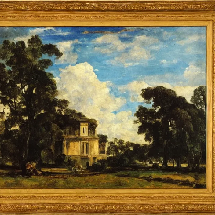 Prompt: a building in a serene landscape, by eugene delacroix