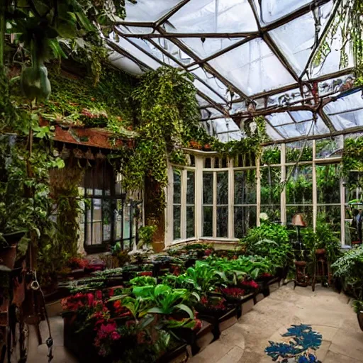 Image similar to a musical bedroom victorian greenhouse. The greenhouse is built into a giant oak tree, ornate, beautiful, atmosphere, vibe, volumetric, flowers, lighting,